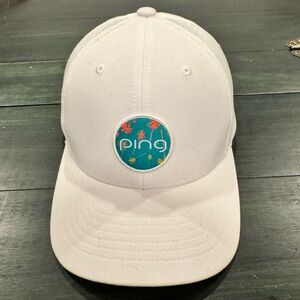 PING Women's Fourball golf hat in white with patch featuring a palm tree
